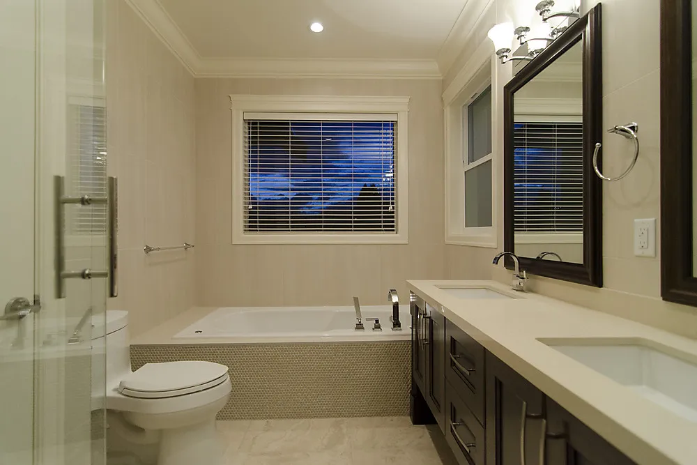 Burnaby custom modern home, twilight front exterior, view 8