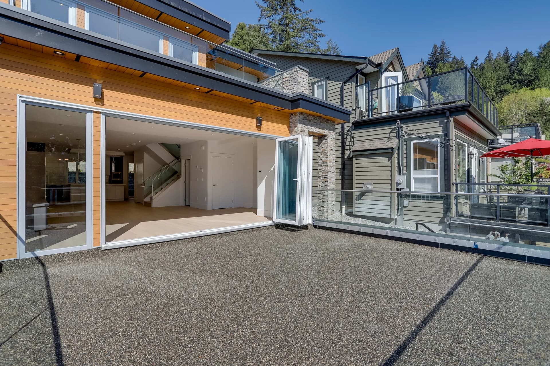 Deep Cove coastal modern home, daytime front exterior, view 4