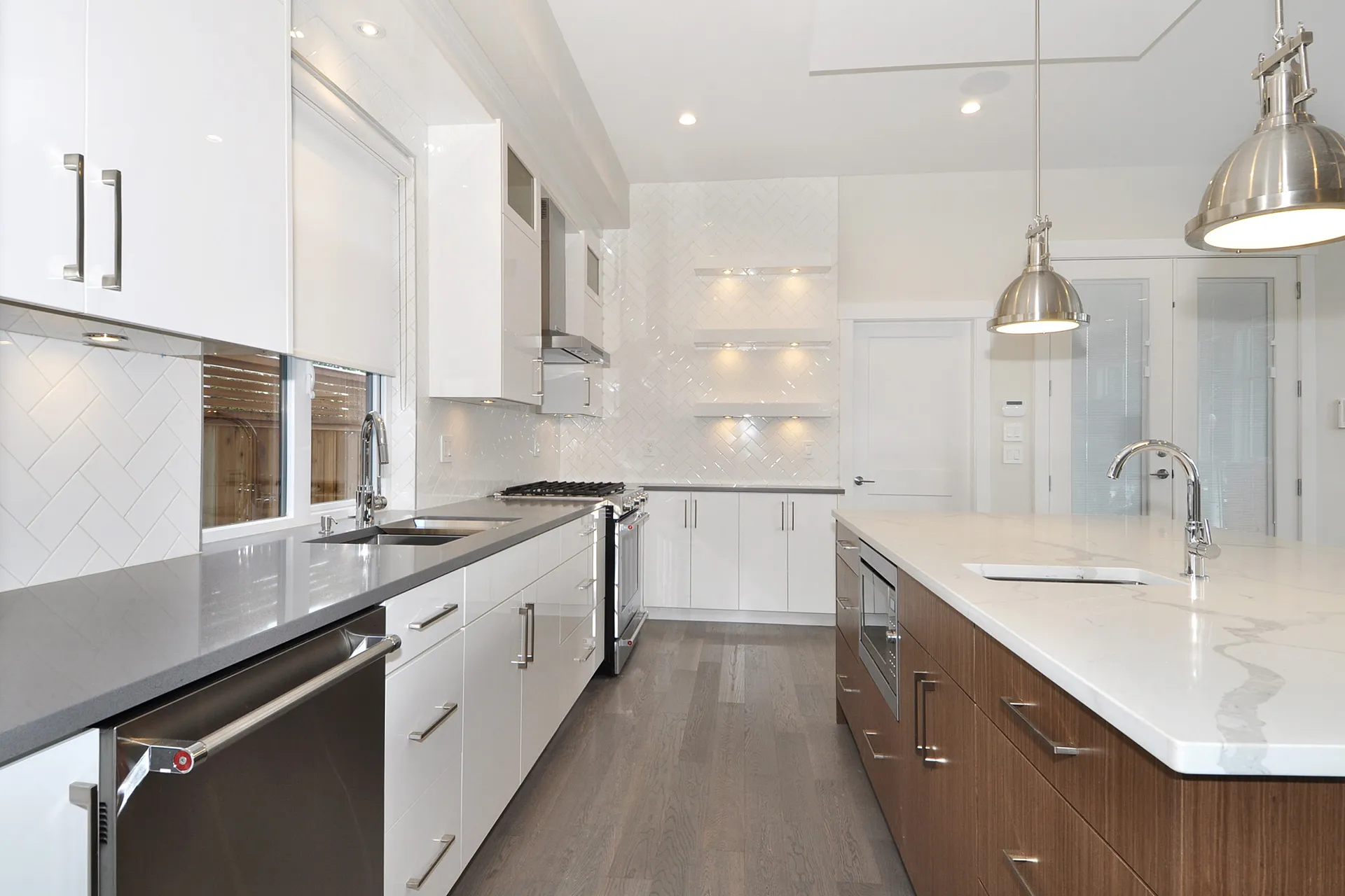 Lynn Valley contemporary family home, open kitchen and living room, view 2