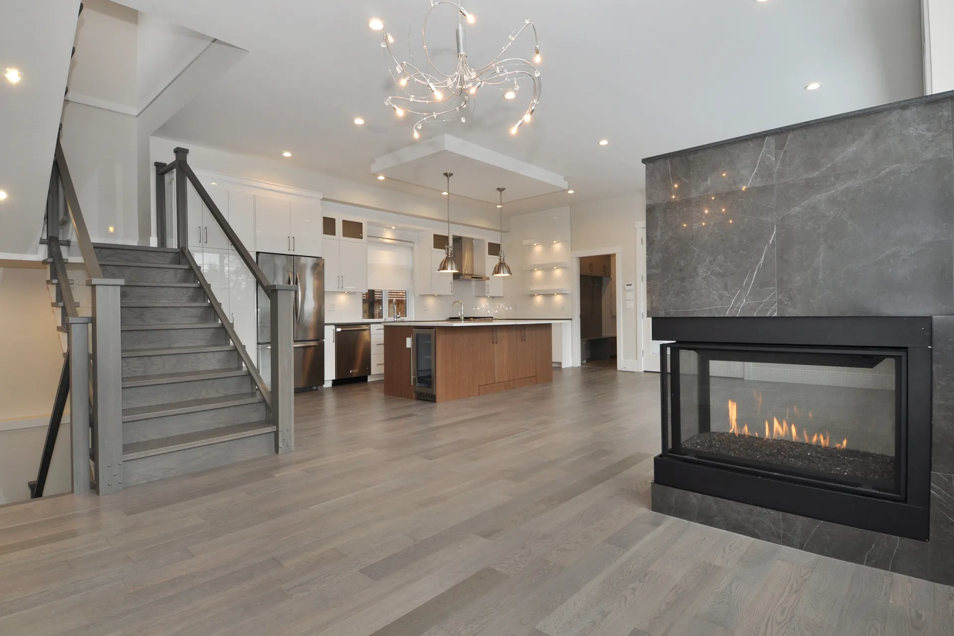 Lynn Valley contemporary family home, open kitchen and living room, view 6