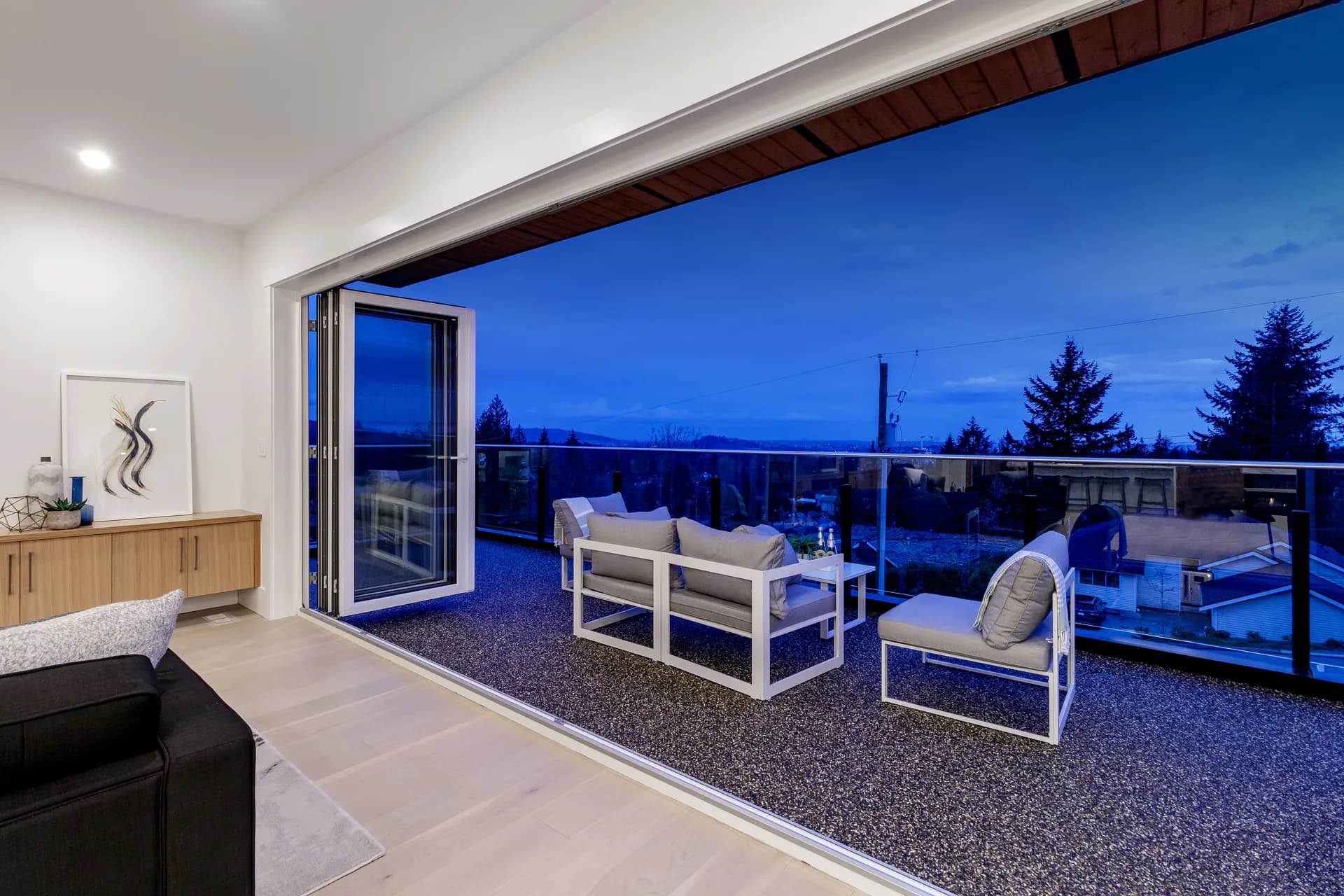 Lynn Valley three storey custom home, twilight front exterior, view 10