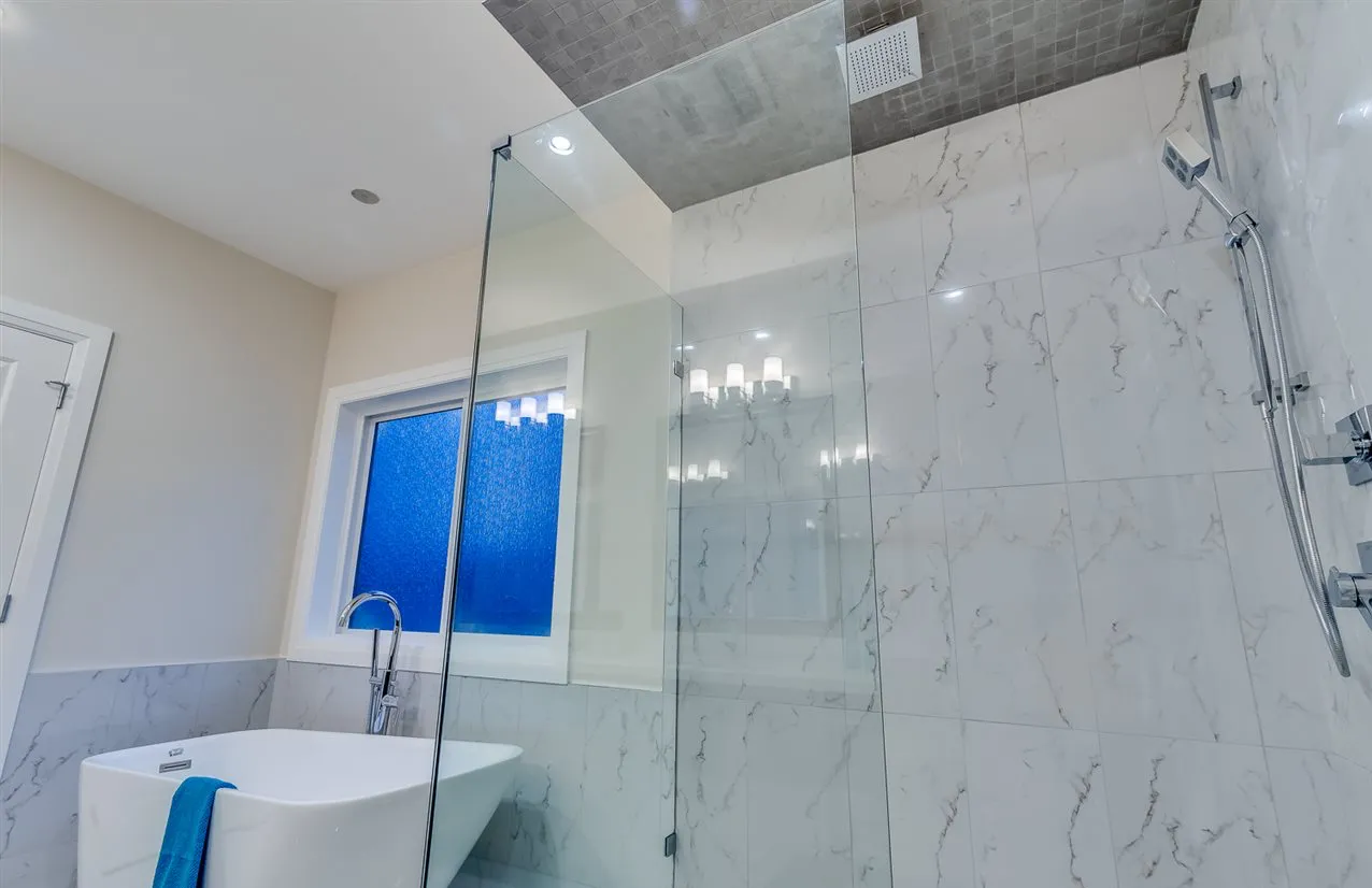 Maple Ridge modern custom home, twilight rear exterior, view 5