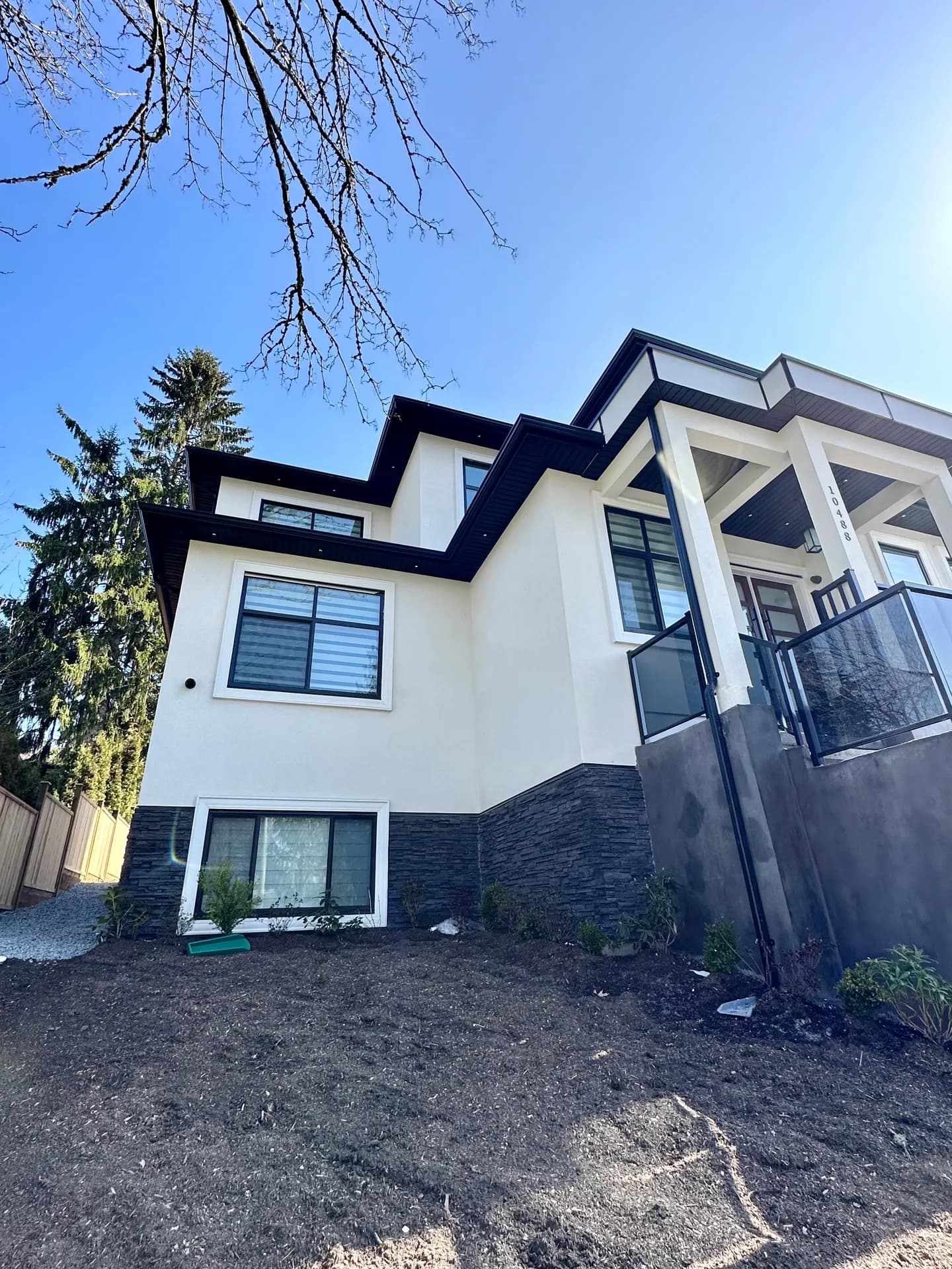 Surrey custom modern estate, twilight front exterior, view 4
