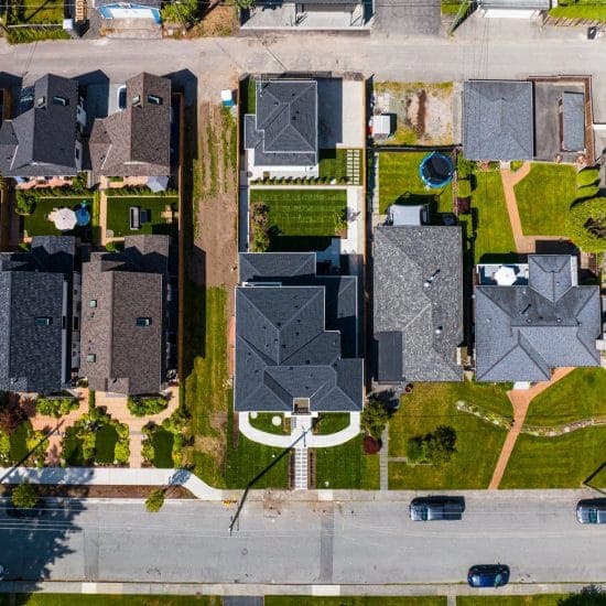 Aerial view of a Vancouver neighbourhood development by Major Homes